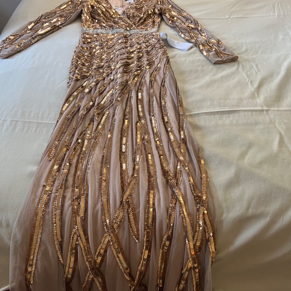 NWT Mac Duggal Long Sleeve Sequin Streaked Copper Dress 5438 - Picture 10 of 12